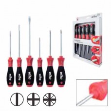 Wiha Softfinish® Slotted/ Phillips/ Pozidriv Screwdriver Set - Round Blades - 6 pcs - 26113